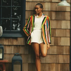 Women's Croquet Stripe Double-Breasted Diana Blazer -Clothing Store 0