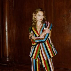 Women's Croquet Stripe Double-Breasted Diana Blazer -Clothing Store 231108231108080031