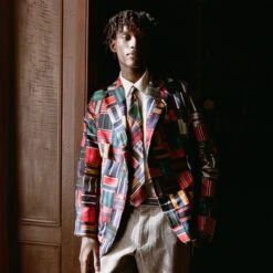 Men's Tie Patchwork Jacket -Clothing Store 231108231108090026