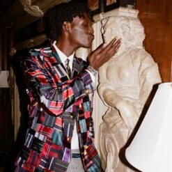 Men's Tie Patchwork Jacket -Clothing Store 231108231108100006