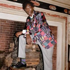 Men's Tie Patchwork Jacket -Clothing Store 231108231108100027