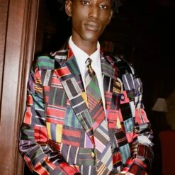 Men's Tie Patchwork Jacket -Clothing Store 231108231108100033