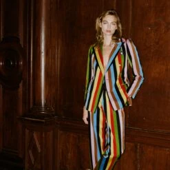 Women's Croquet Stripe Double-Breasted Diana Blazer -Clothing Store 231108231108210005