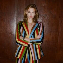 Women's Croquet Stripe Double-Breasted Diana Blazer -Clothing Store 231108231108210008