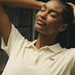 Women's Cropped Terry Cloth Polo 18 Women's Cropped Terry Cloth Polo -Clothing Store color cream 5