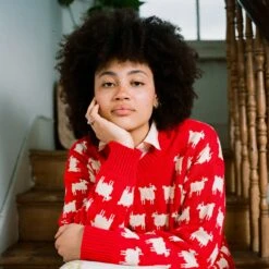 Warm & Wonderful Women's Fitted "Diana Edition" Cotton Sheep Sweater -Clothing Store color diana red 3 cf4207c5 dbcf 4847 bf8c 8f0456aec900