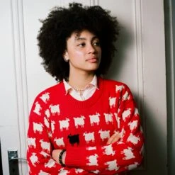 Warm & Wonderful Women's Fitted "Diana Edition" Cotton Sheep Sweater -Clothing Store color diana red 7 f978abe3 1b92 4928 839f 6345f8d77a84