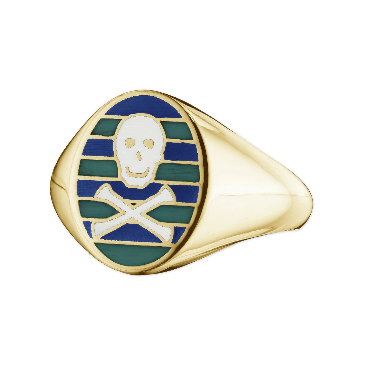 Jessica Biales Green & Blue Enamel Skull & Crossbones Signet Ring 4 Jessica Biales Green & Blue Enamel Skull & Crossbones Signet Ring - Image 2