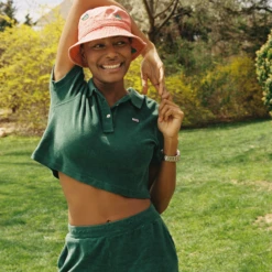 Women's Cropped Terry Cloth Polo 23 Women's Cropped Terry Cloth Polo -Clothing Store color green 3