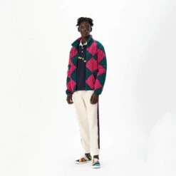 Harlequin Deep-Pile Sherpa "Jockey" Fleece -Clothing Store color pink green 8